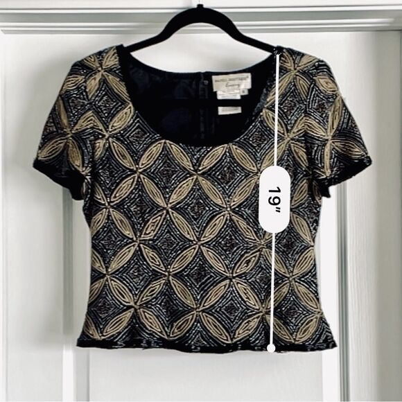 Papell Boutique Evening Black and Gold.Beaded 100% Silk Top - Picture 6 of 15